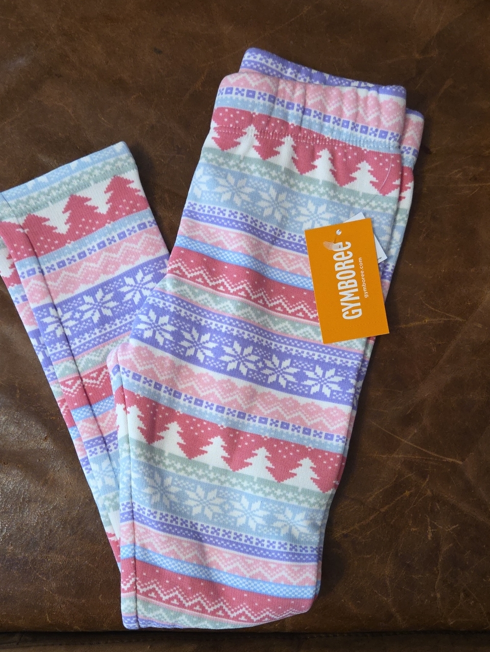 Gymboree Pink, Purple & Light Blue Fair Isle Tree Stripe Leggings Sz 6